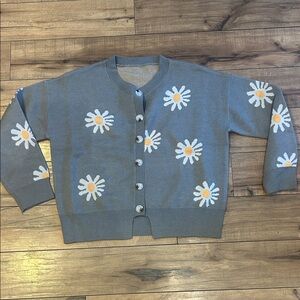 Gray Cardigan with Daisy Pattern